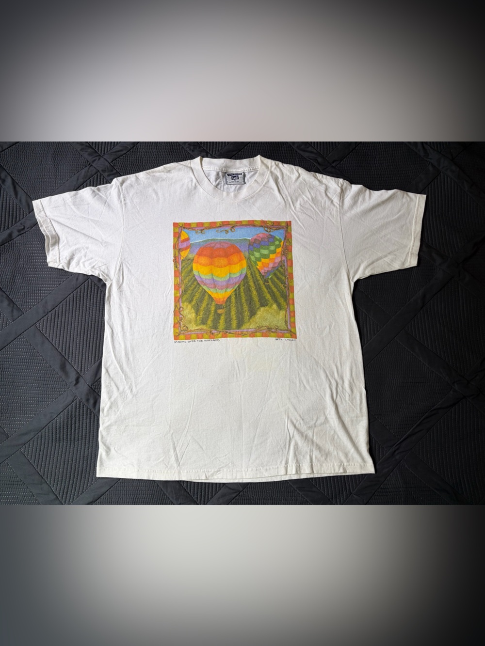 Vintage Beth Logan Hot Air Balloon Art T Shirt XL White Scenic Tee USA
